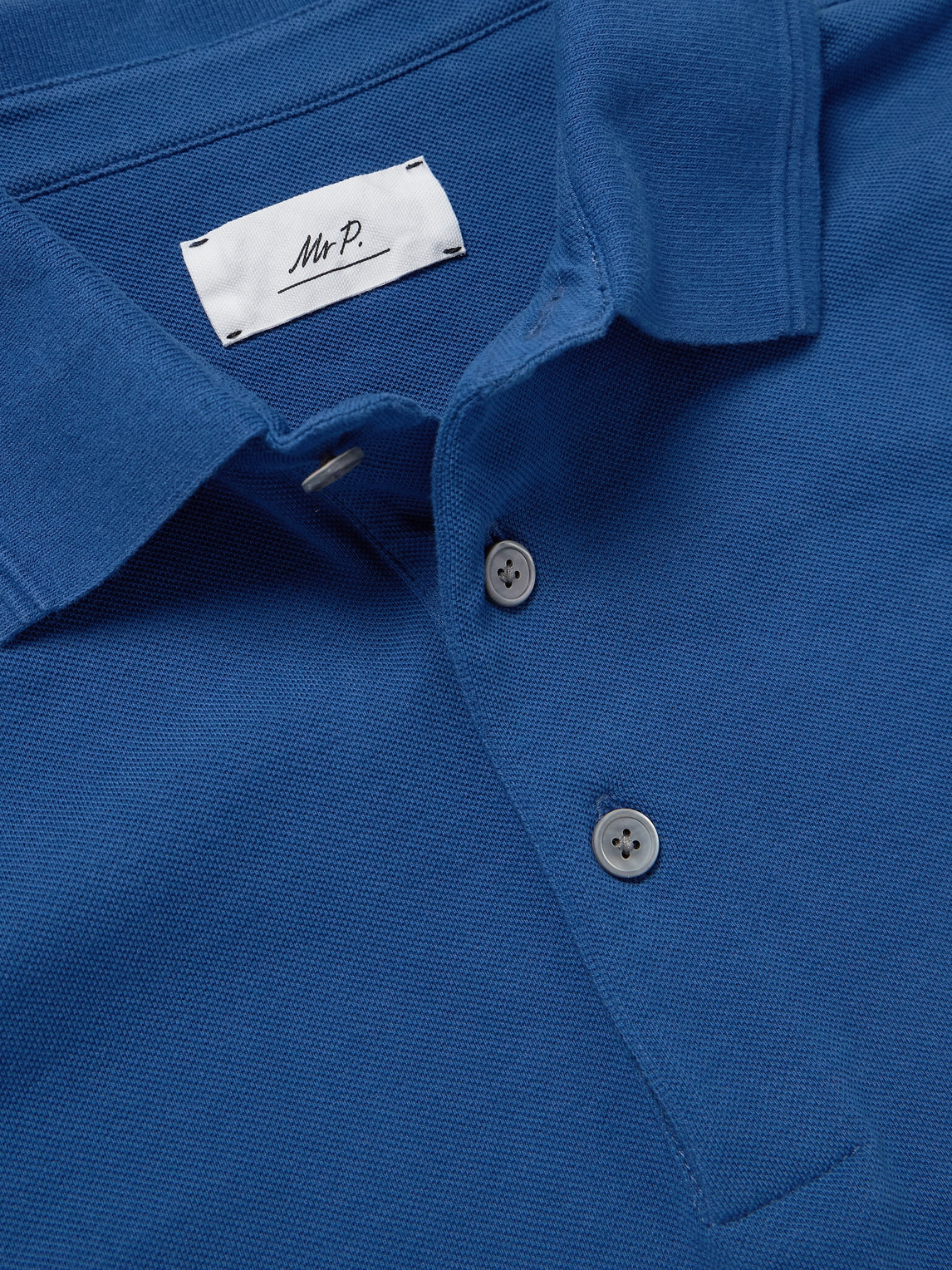 Shop Mr P Slim-fit Cotton-piqué Polo Shirt In Blue