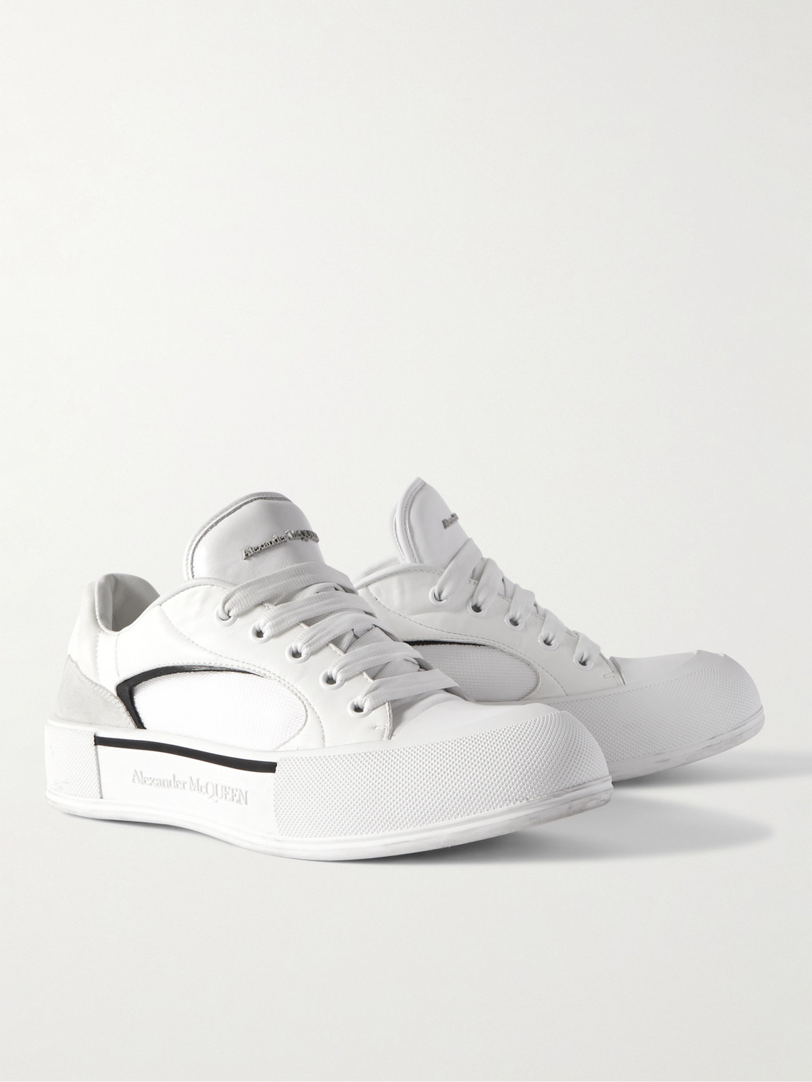 Shop Alexander Mcqueen Deck Canvas And Suede-trimmed Padded Leather Sneakers In White