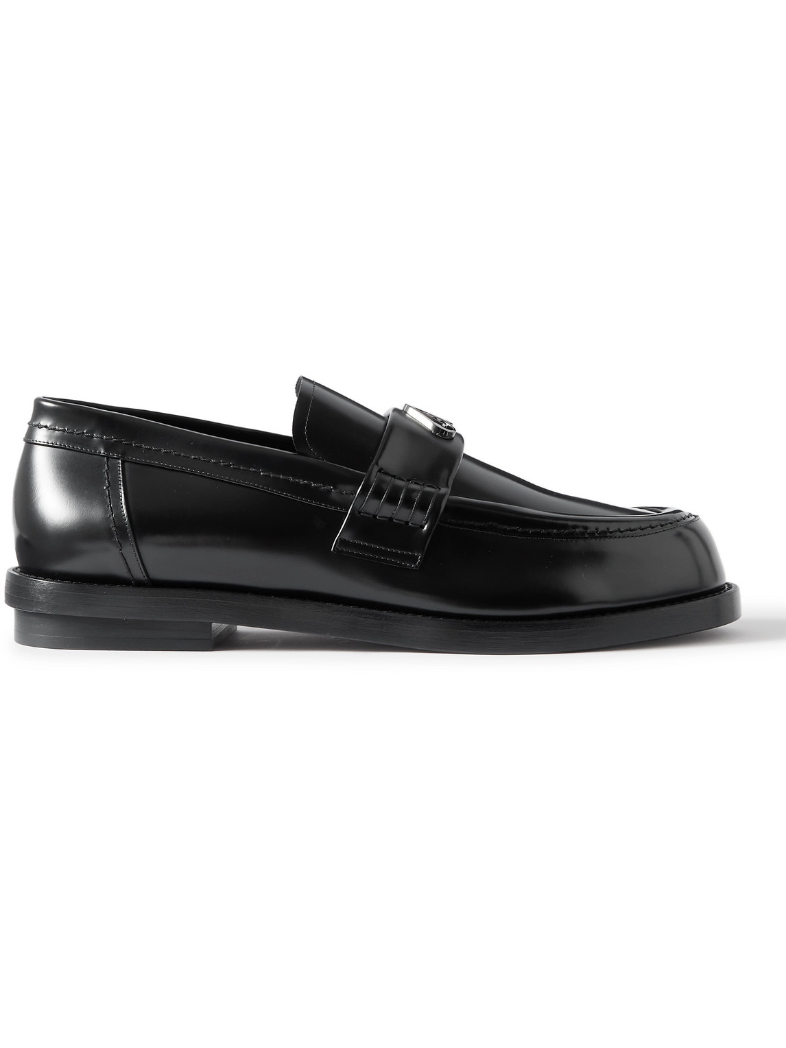 Alexander Mcqueen Seal Embellished Patent-leather Penny Loafers In Black