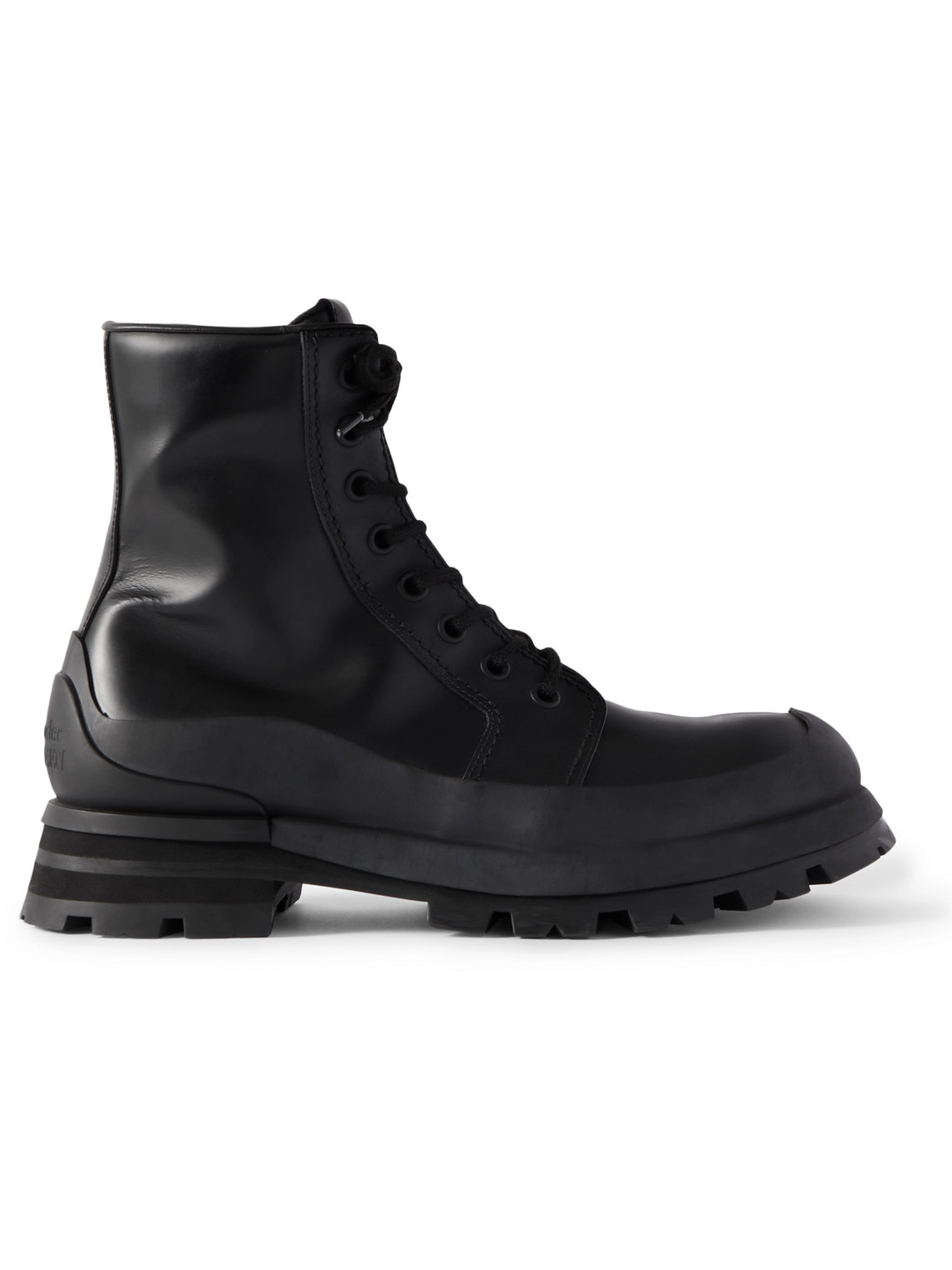 Alexander Mcqueen Wander Rubber-trimmed Leather Boots In Black