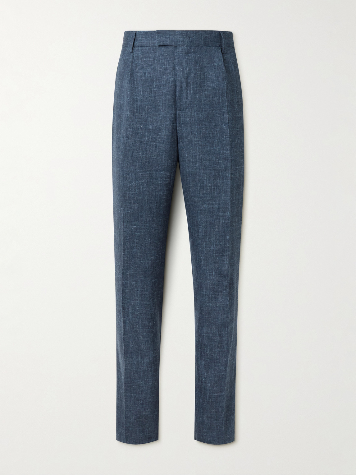 Mr P Mike Straight-leg Pleated Wool, Silk And Linen-blend Suit Trousers In Blue