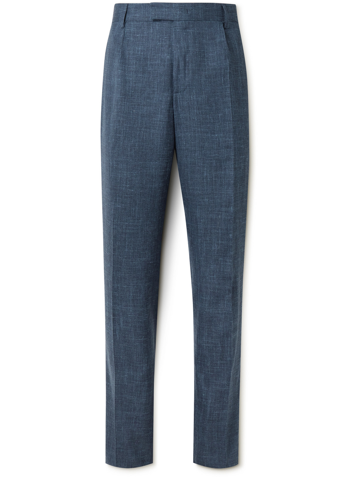 Mr P Mike Straight-leg Pleated Wool, Silk And Linen-blend Suit Trousers In Blue