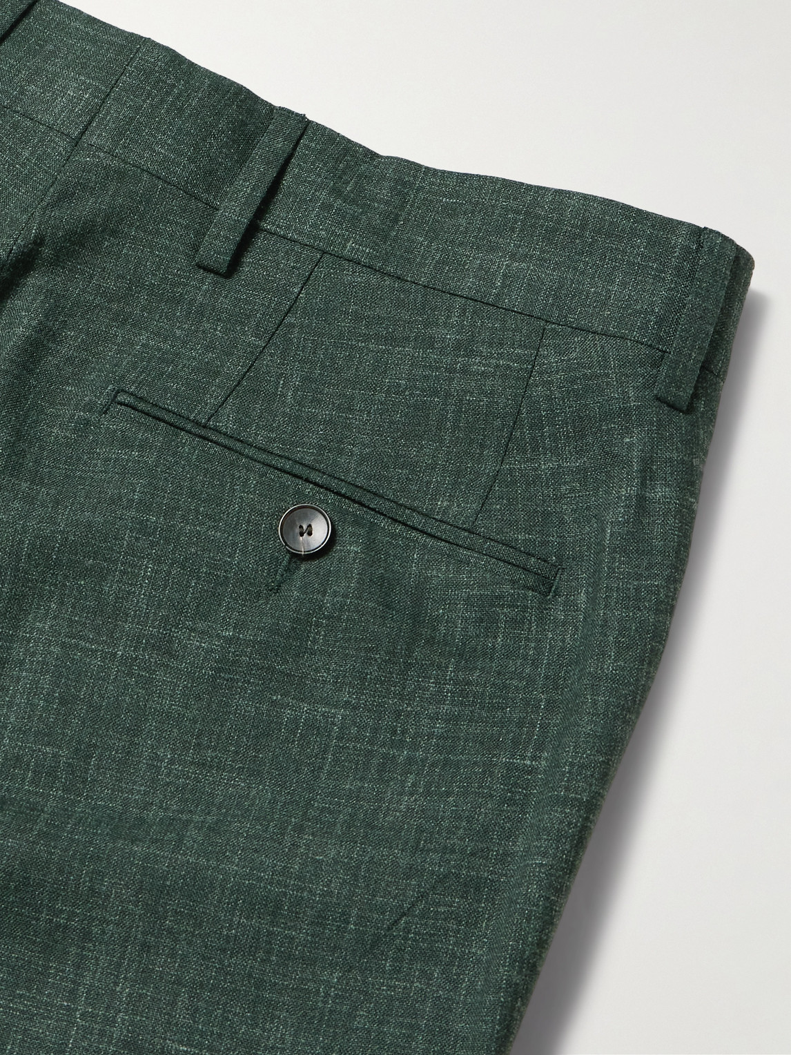 Shop Mr P Mike Straight-leg Pleated Wool, Silk And Linen-blend Suit Trousers In Green