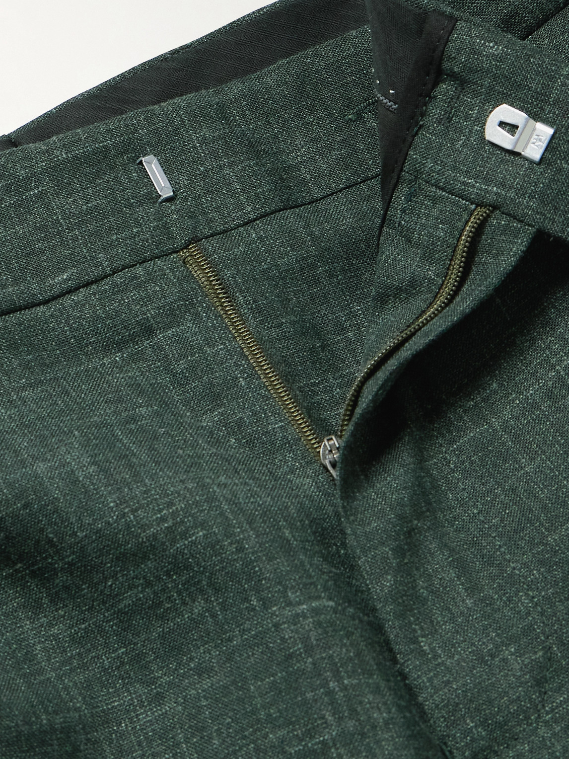 Mr P Mike Straight-leg Pleated Wool, Silk And Linen-blend Suit Trousers In Green
