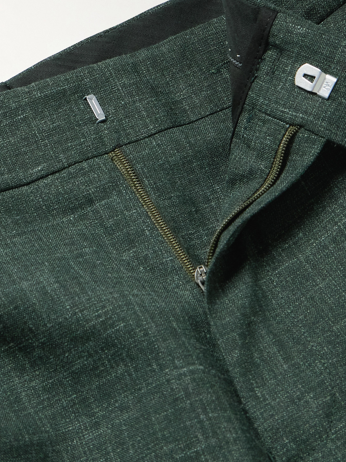 Shop Mr P Mike Straight-leg Pleated Wool, Silk And Linen-blend Suit Trousers In Green