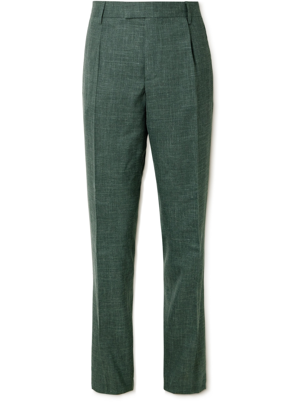 Mr P Mike Straight-leg Pleated Wool, Silk And Linen-blend Suit Trousers In Green