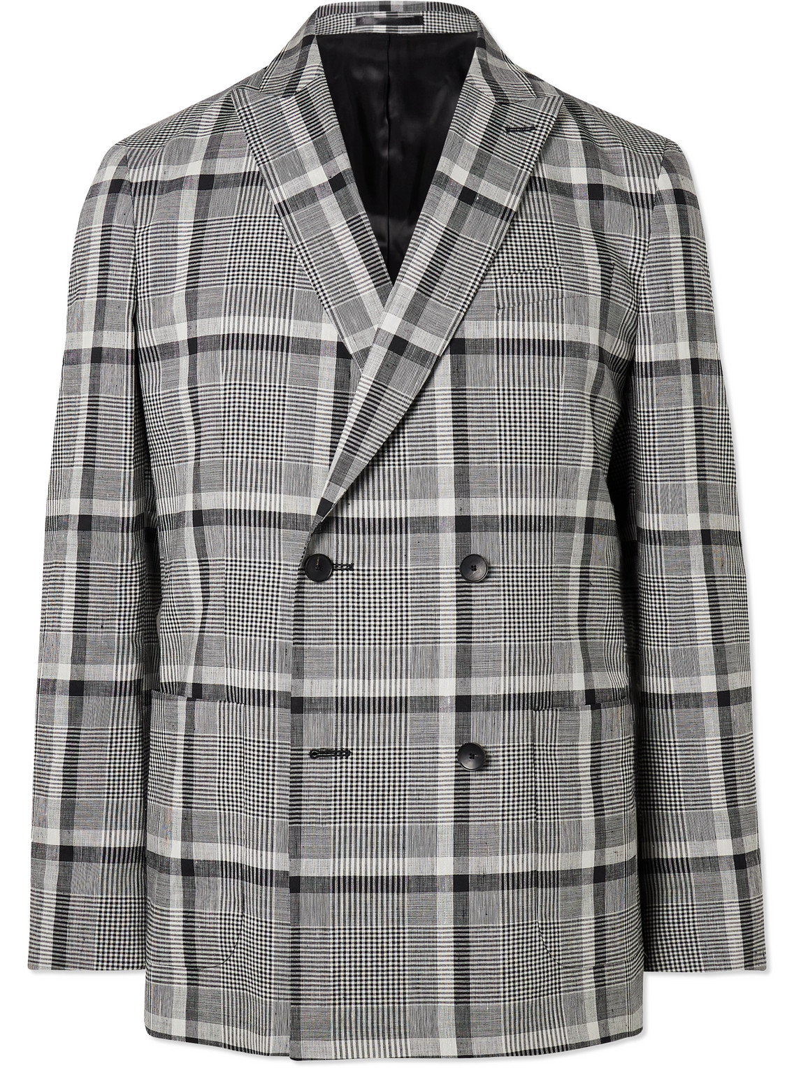 Double-Breasted Checked Linen-Blend Blazer