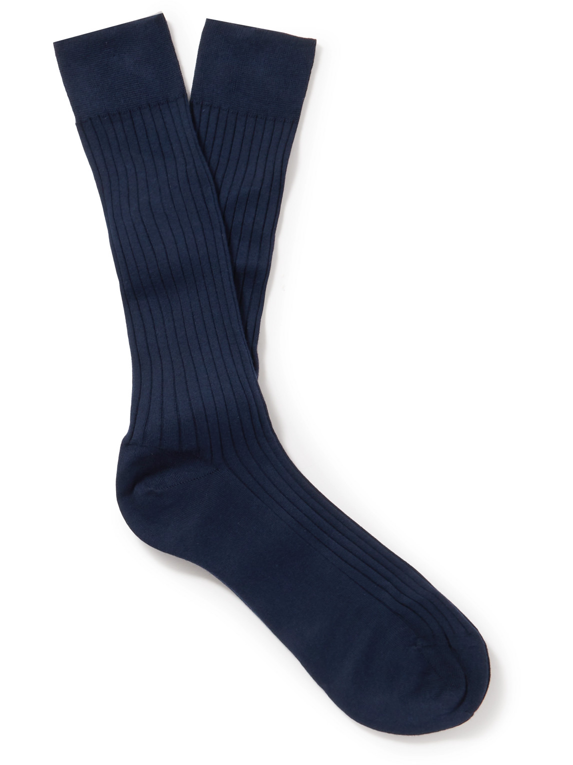 Mr P Ribbed Cotton Socks In Blue