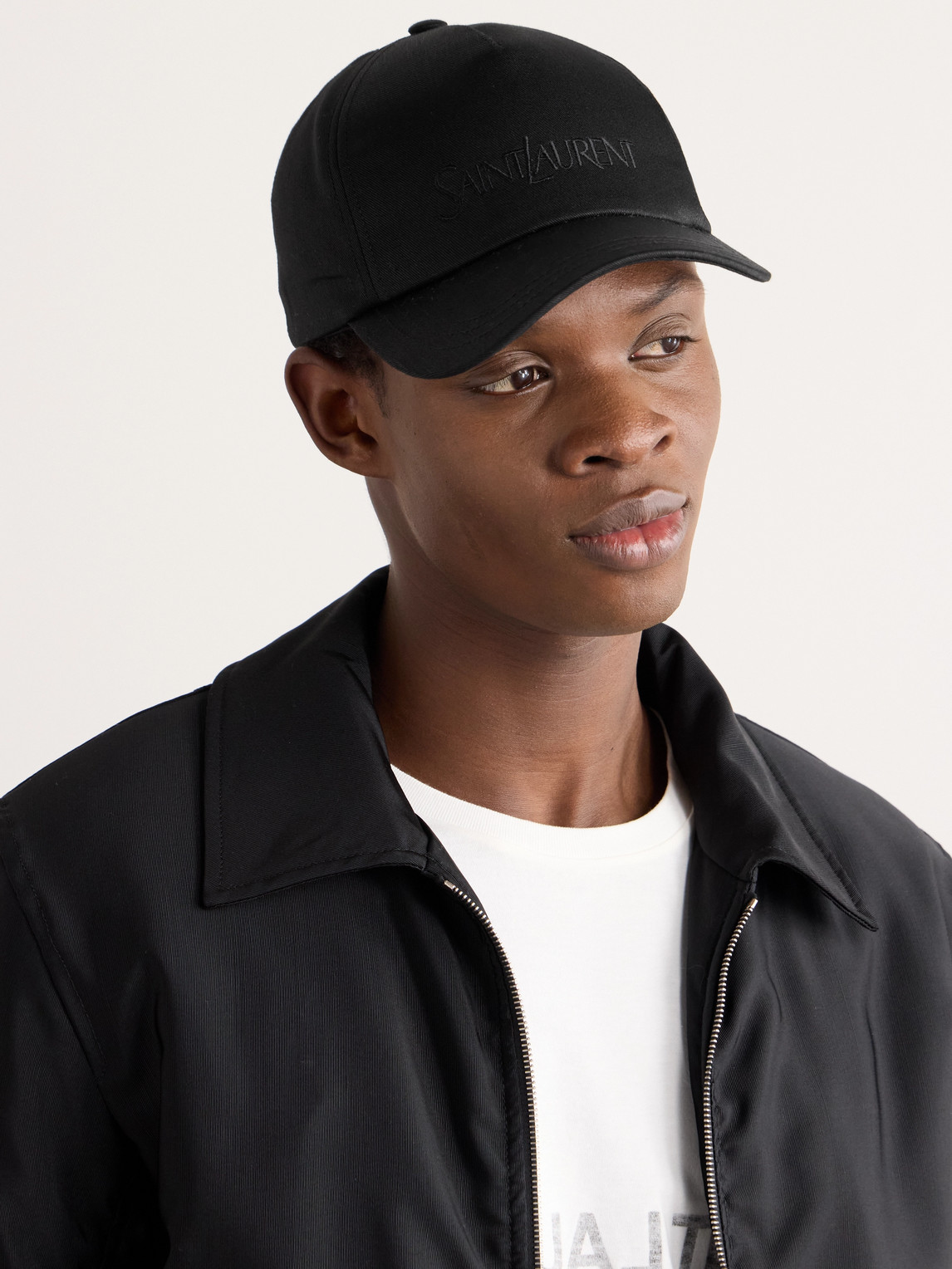 Shop Saint Laurent Logo-embroidered Cotton And Linen-blend Gabardine Baseball Cap In Black