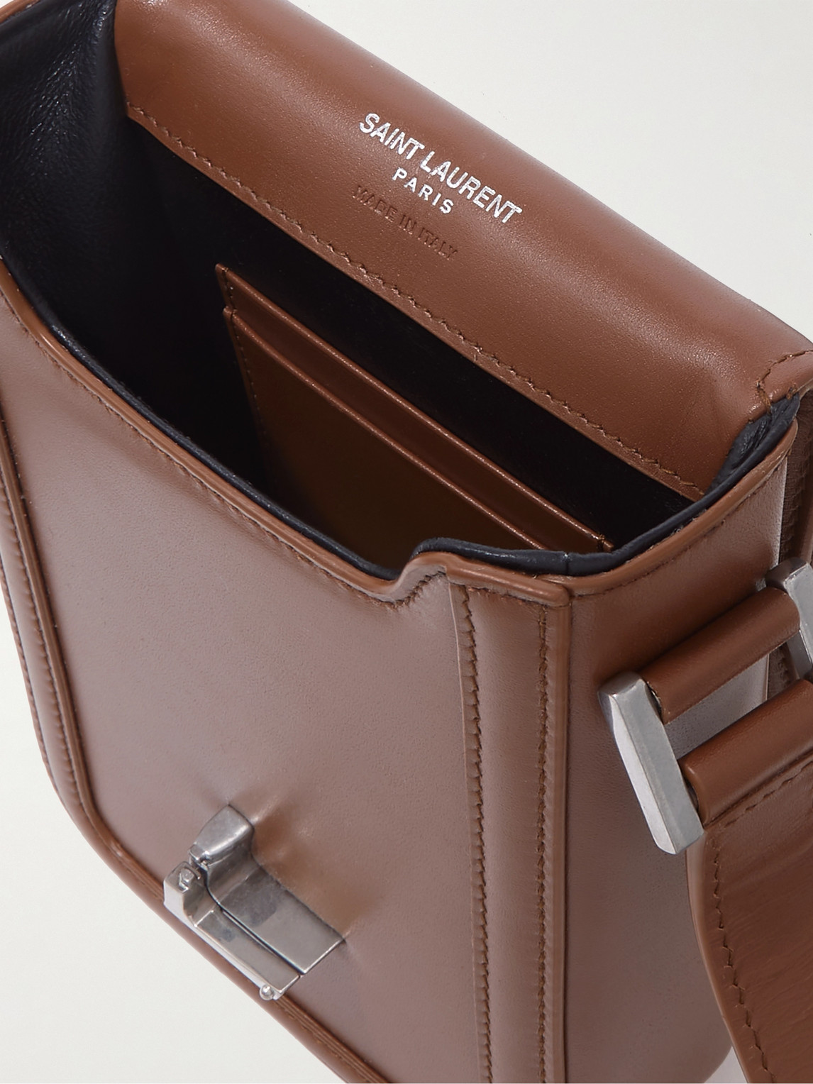 Shop Saint Laurent Solferino Mini Logo-embellished Leather Messenger Bag In Brown