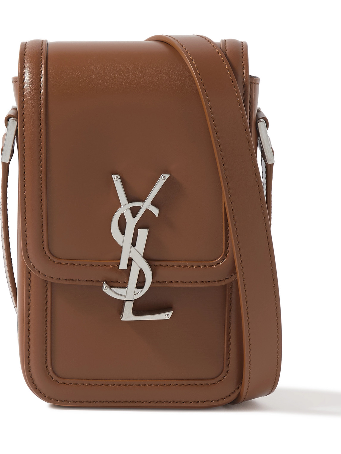 Saint Laurent Solferino Mini Logo-embellished Leather Messenger Bag In Brown