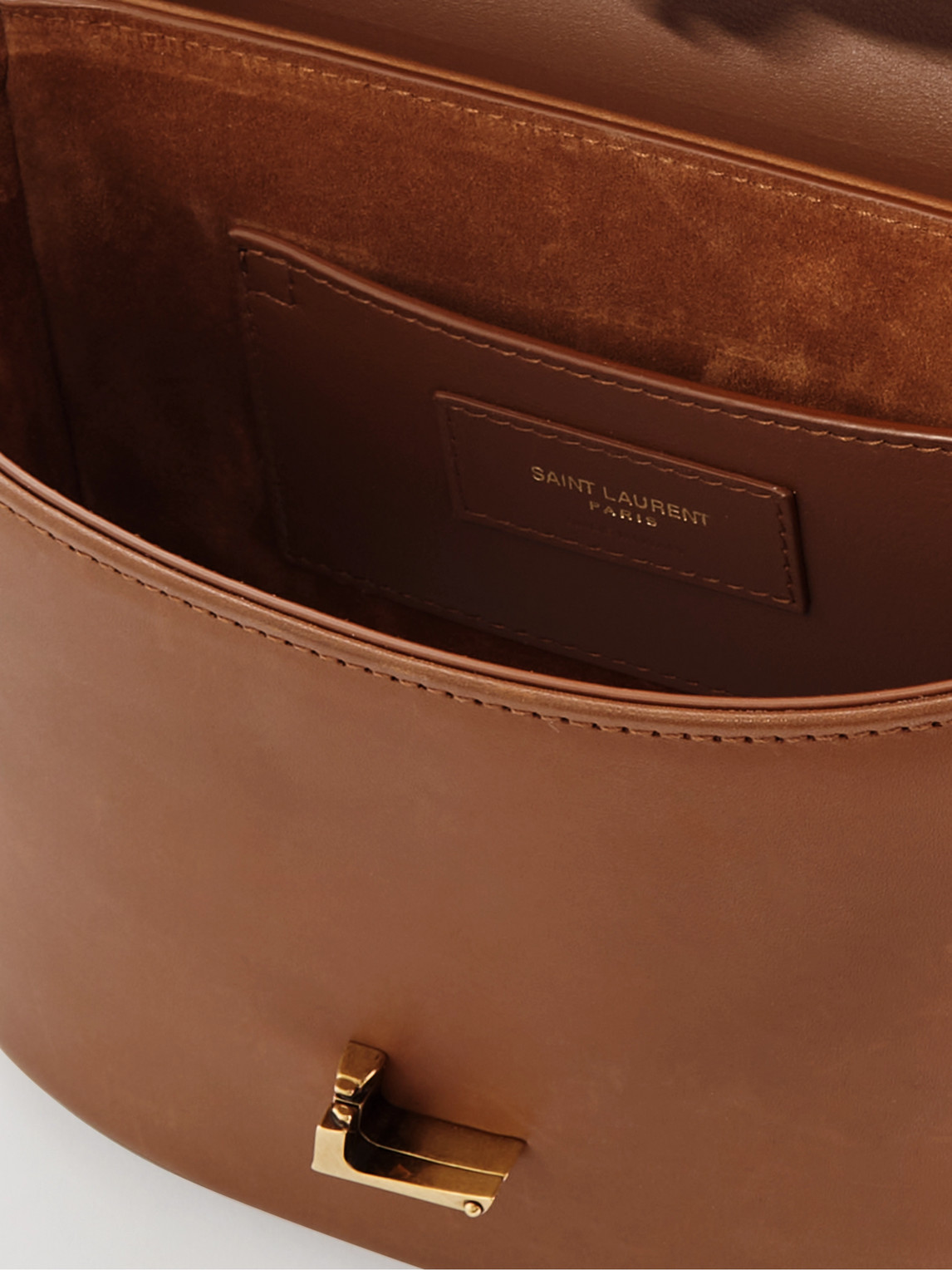 Shop Saint Laurent June Logo-embellished Leather Messenger Bag In Brown