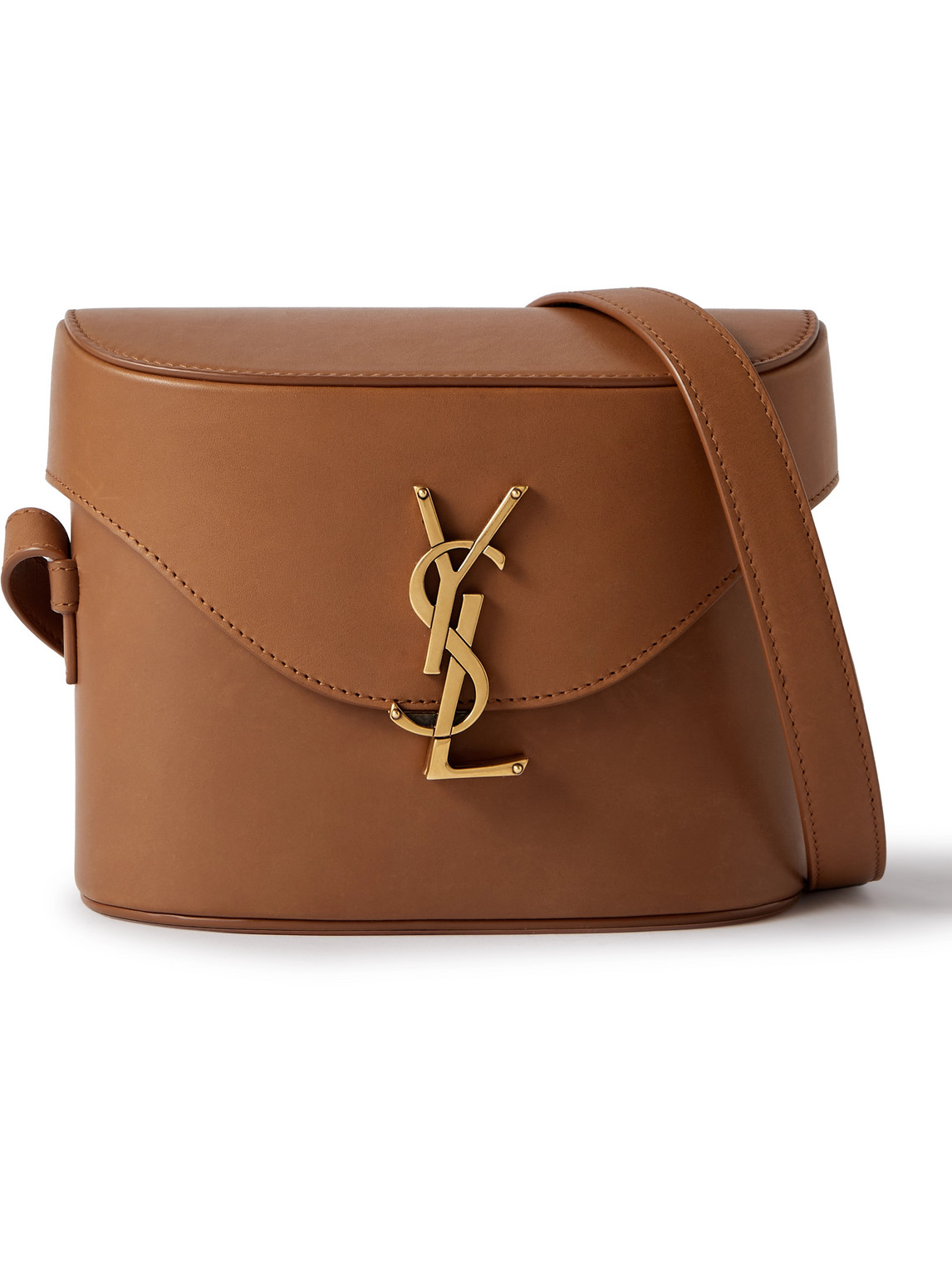 Saint Laurent June Logo-embellished Leather Messenger Bag In Brown