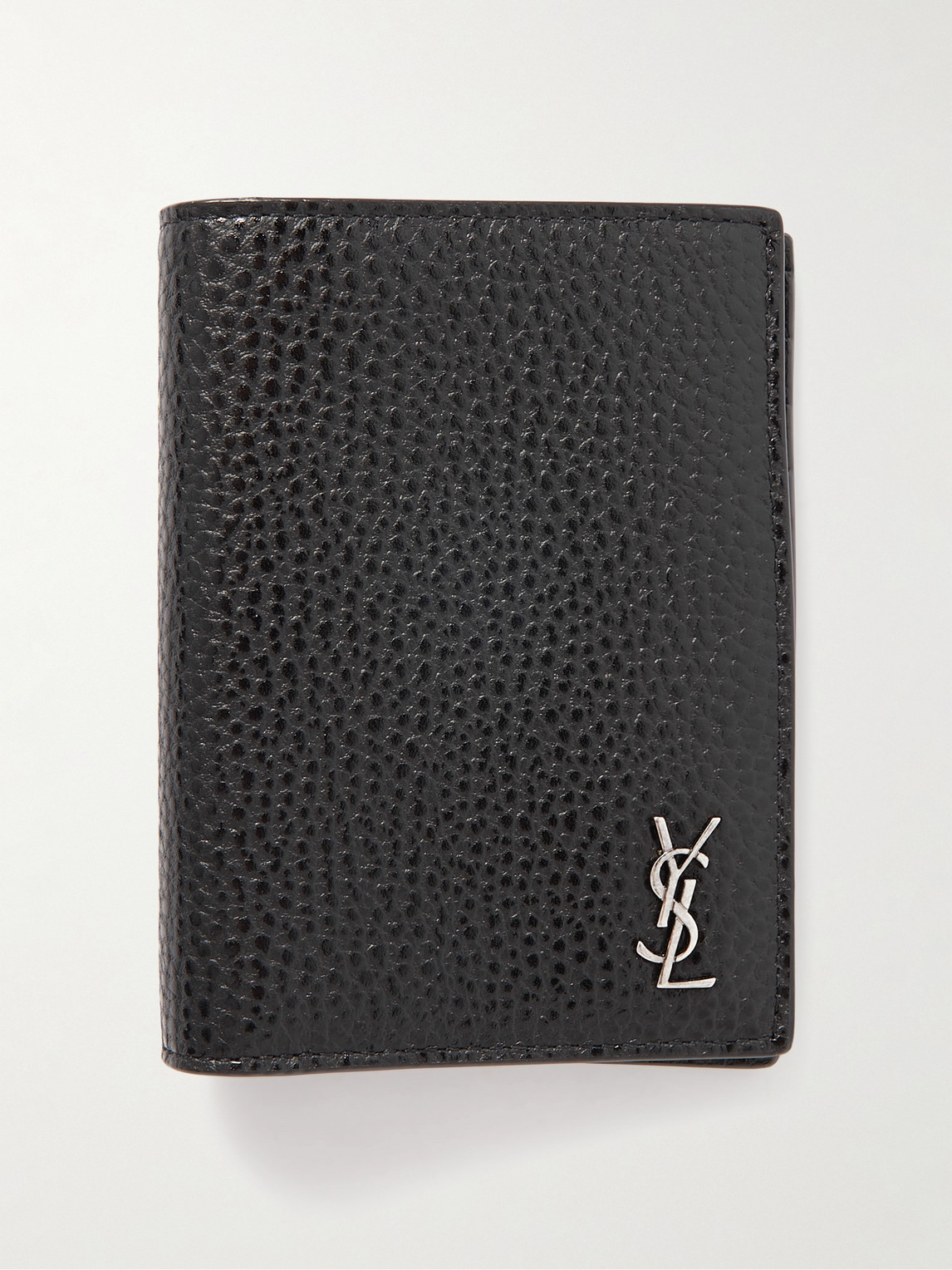 Saint Laurent Tiny Cassandre Logo-appliquéd Full-grain Leather Bifold Wallet In Black