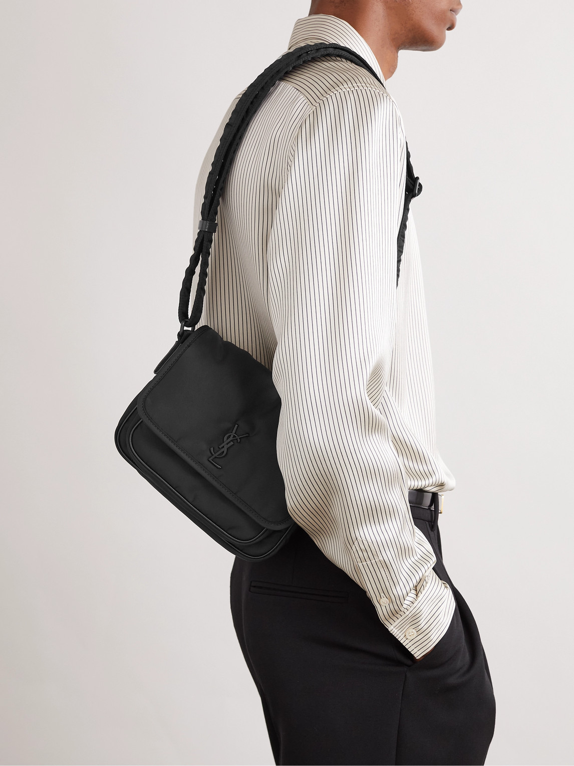 Saint Laurent Niki Small Leather-trimmed Shell Messenger Bag In Black