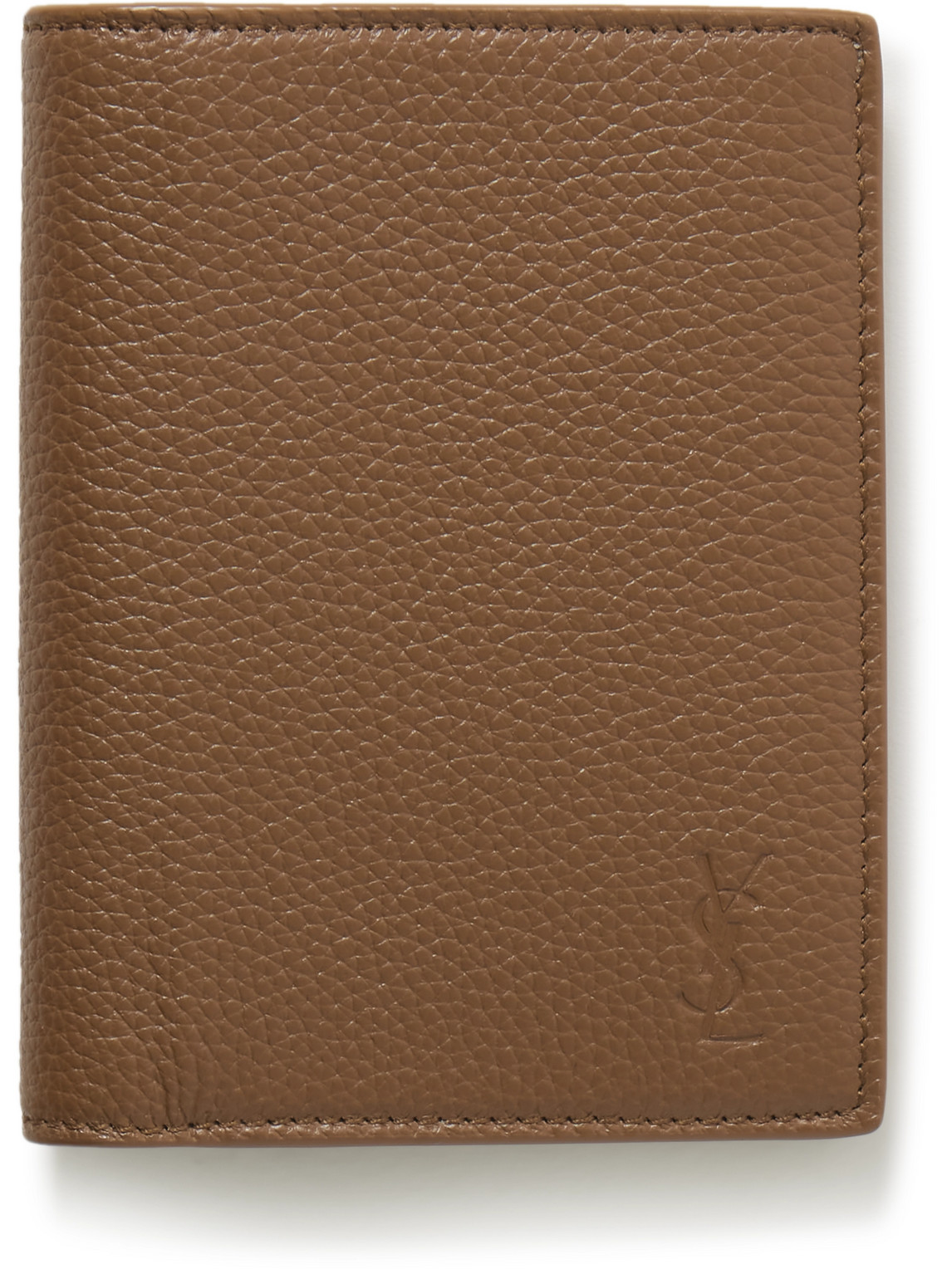 Saint Laurent Cassandre Logo-debossed Full-grain Leather Bifold Wallet In Brown