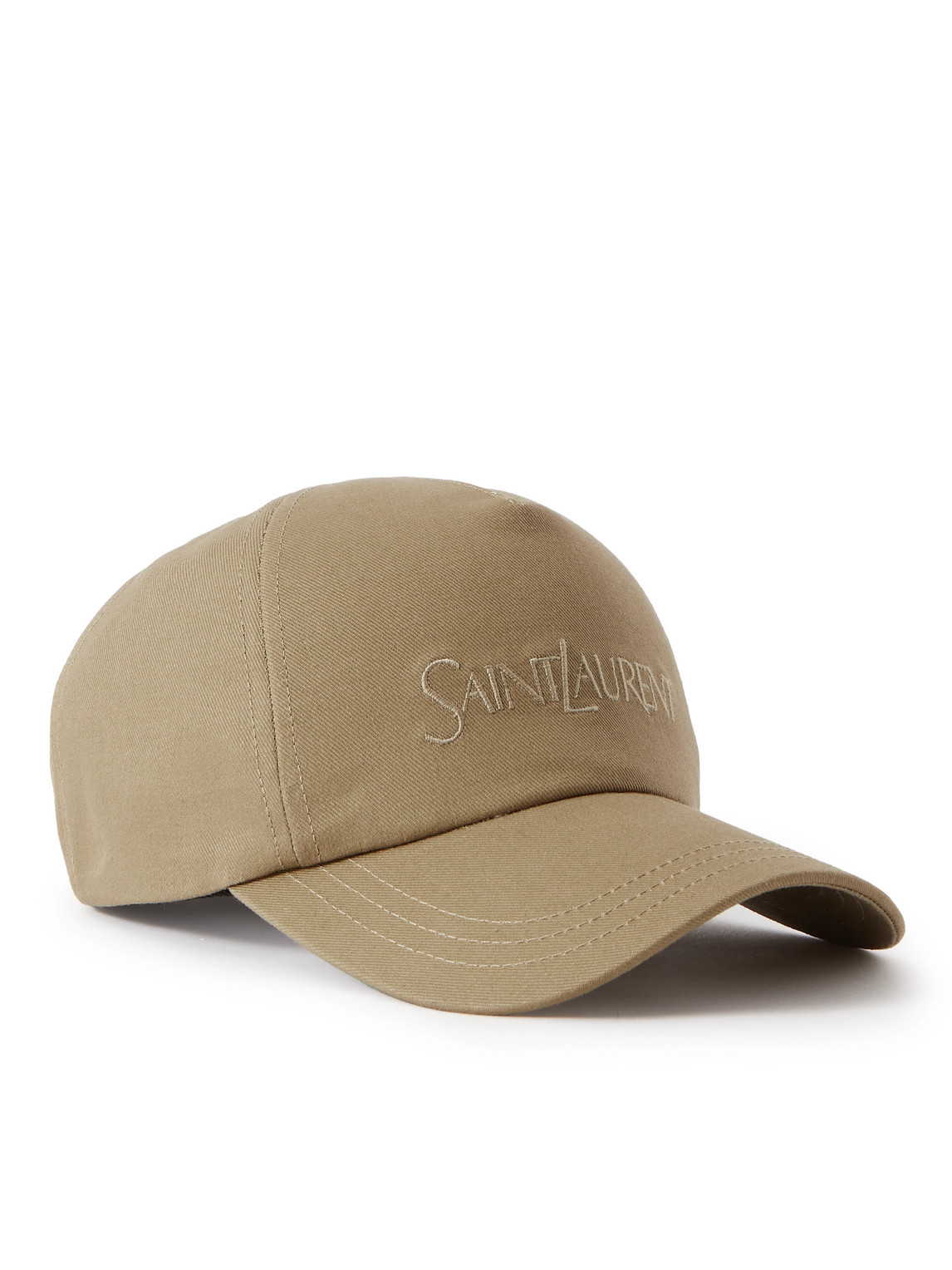 Shop Saint Laurent Logo-embroidered Cotton And Linen-blend Gabardine Baseball Cap In Neutrals