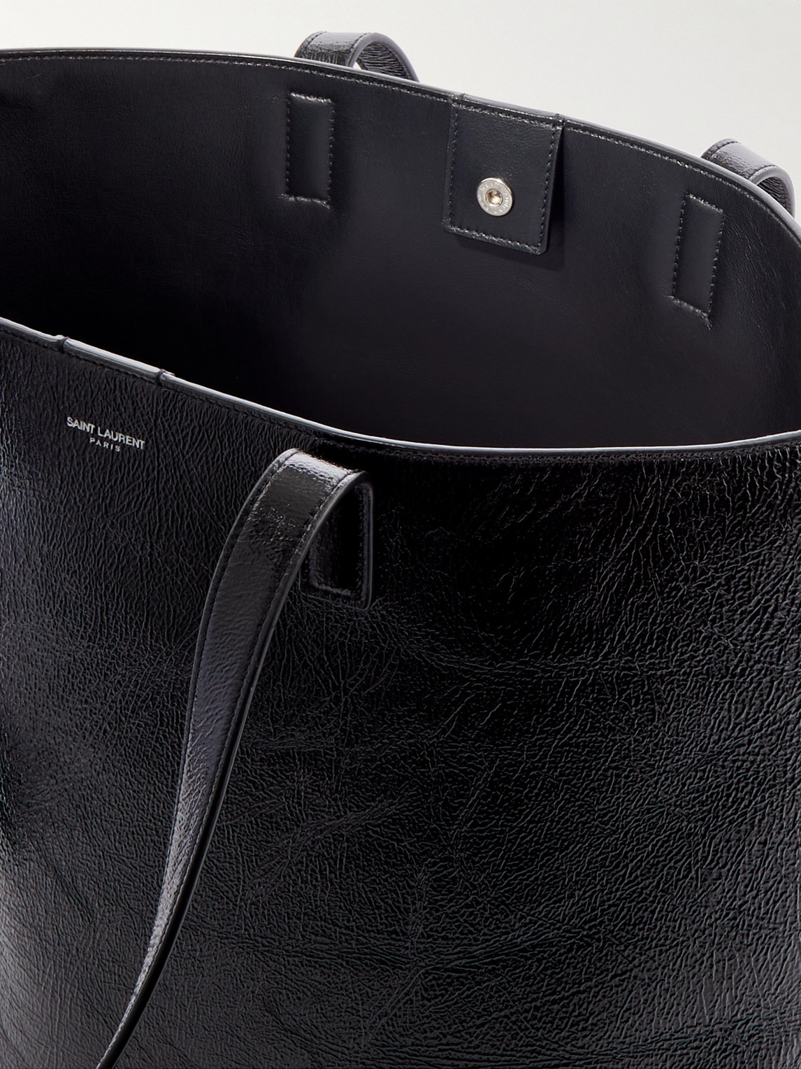 Shop Saint Laurent Bold Crinkled-leather Tote Bag In Black