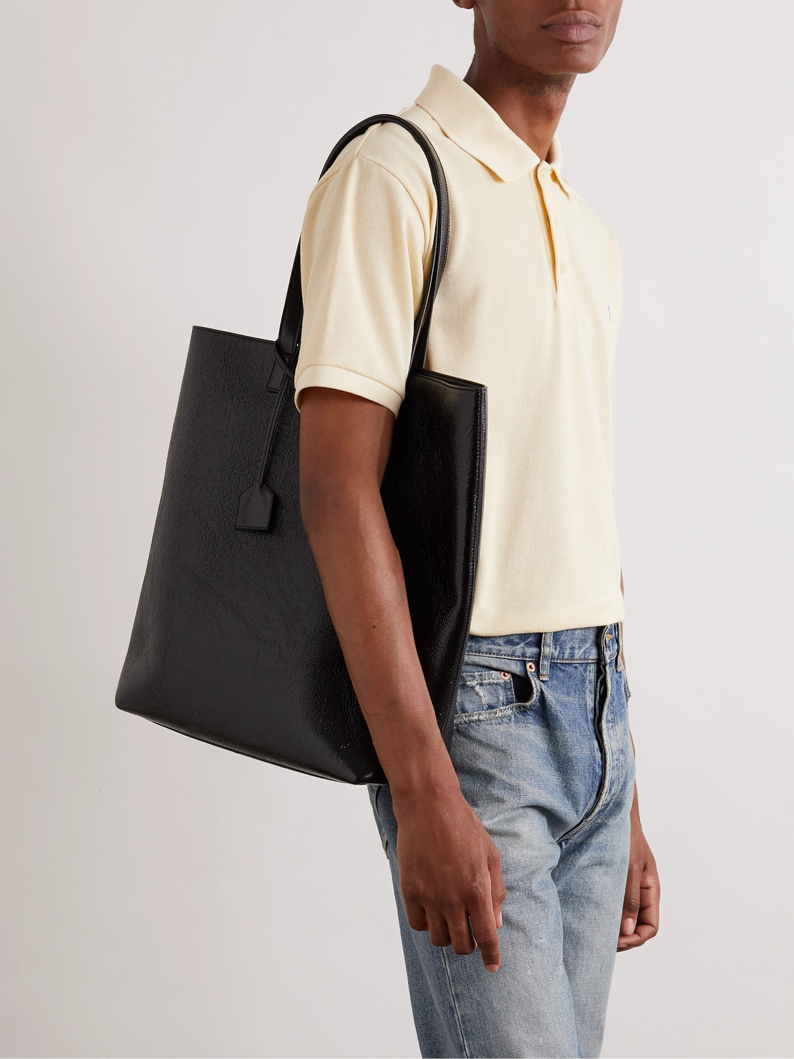 Shop Saint Laurent Bold Crinkled-leather Tote Bag In Black