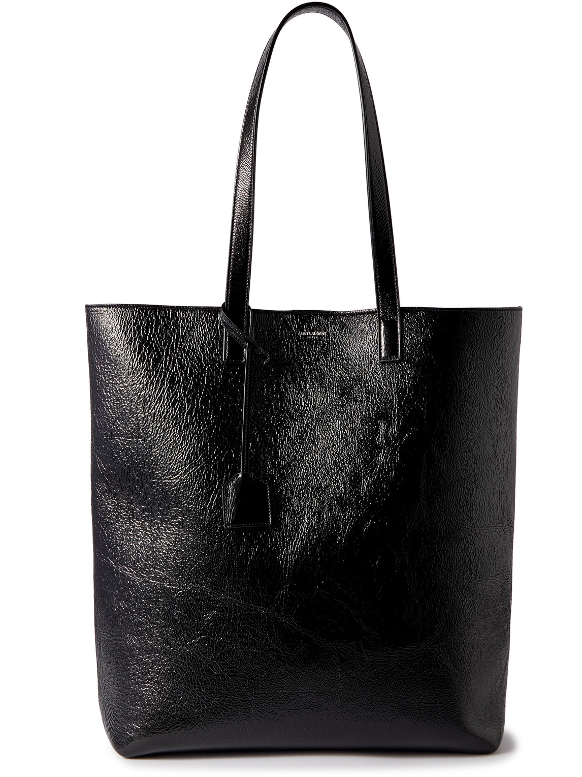 Saint Laurent Bold Crinkled-leather Tote Bag In Black
