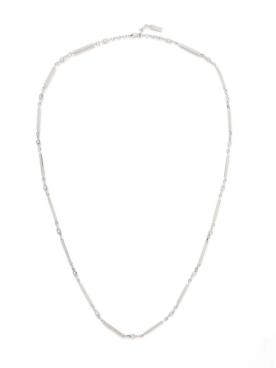 Saint Laurent Minimal Rhinestone Brass Necklace In Silver