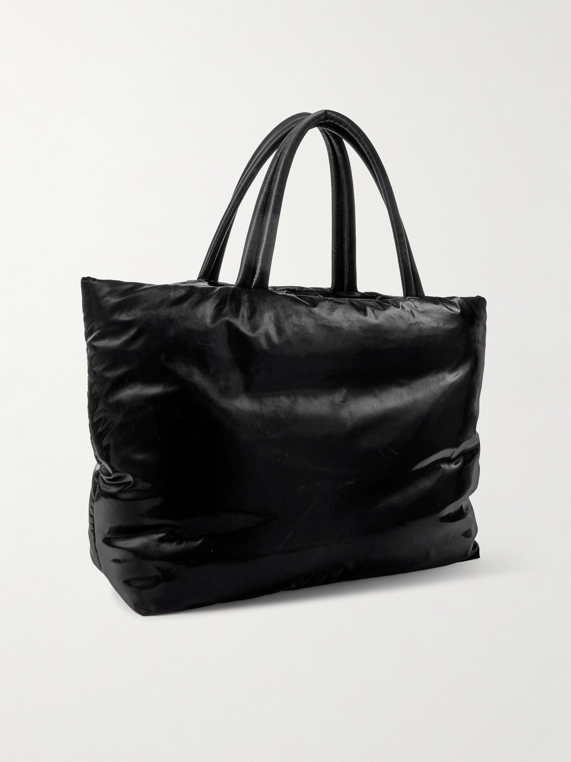 Shop Saint Laurent Logo-debossed Glossed-shell Tote Bag In Black