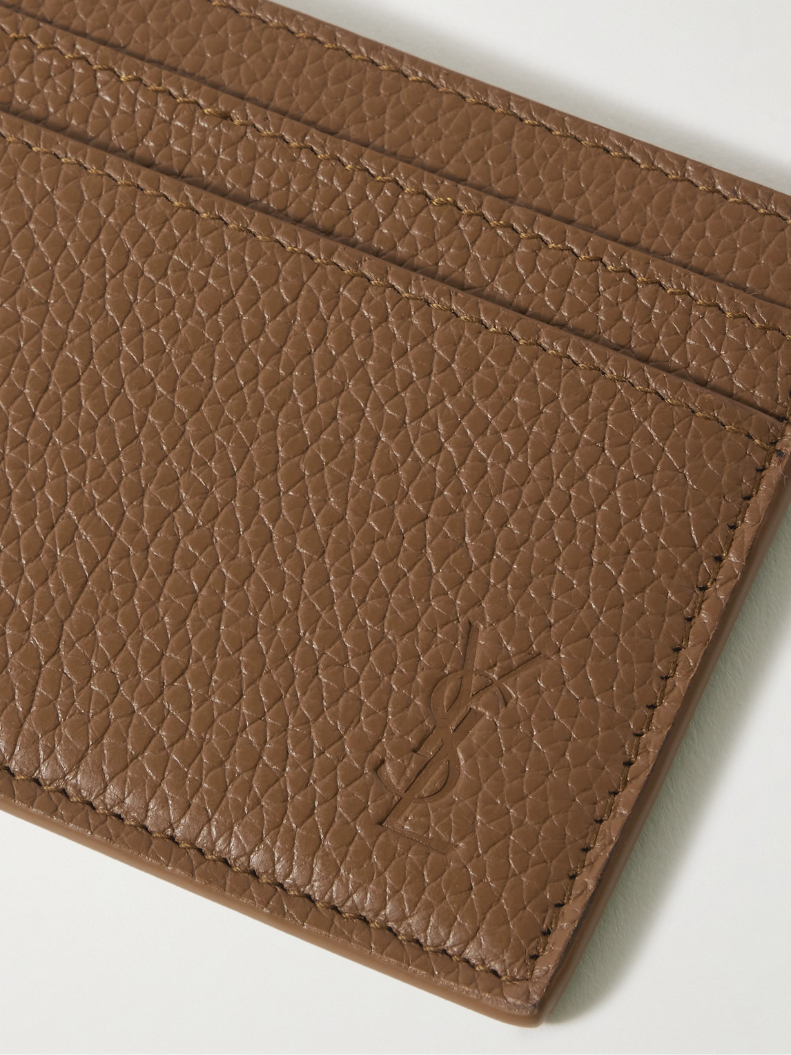 Shop Saint Laurent Cassandre Logo-debossed Full-grain Leather Cardholder In Brown