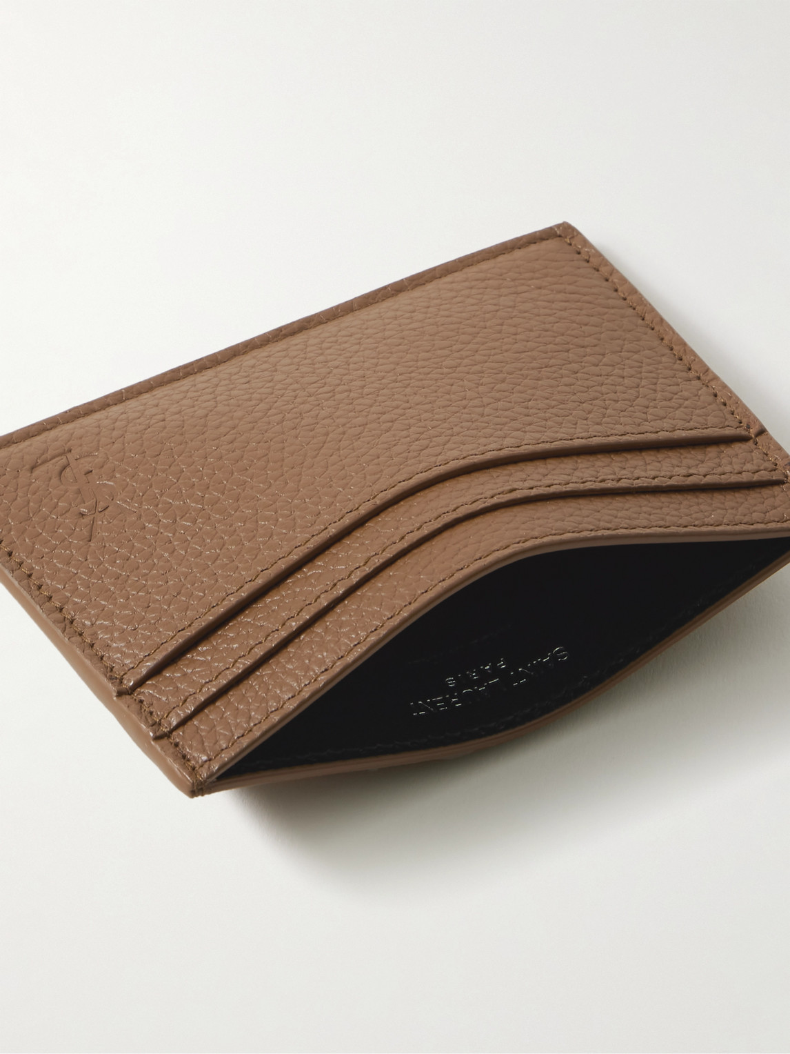 Shop Saint Laurent Cassandre Logo-debossed Full-grain Leather Cardholder In Brown