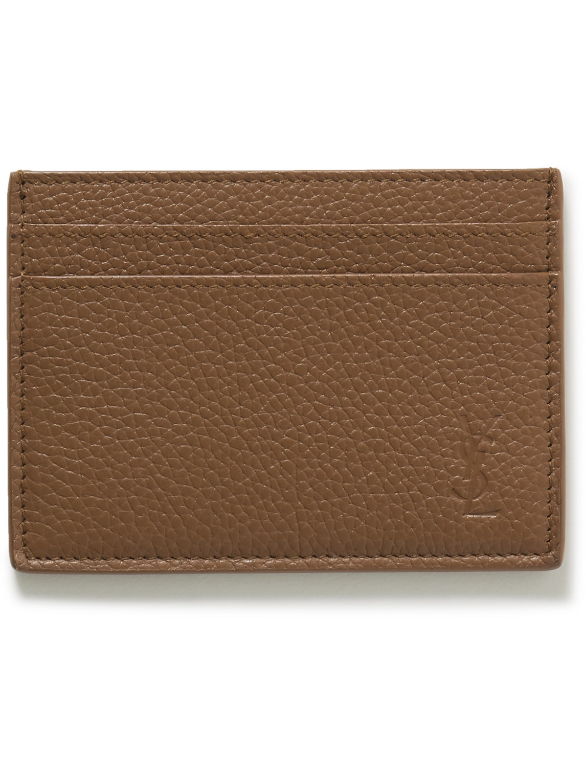 Shop Saint Laurent Cassandre Logo-debossed Full-grain Leather Cardholder In Brown