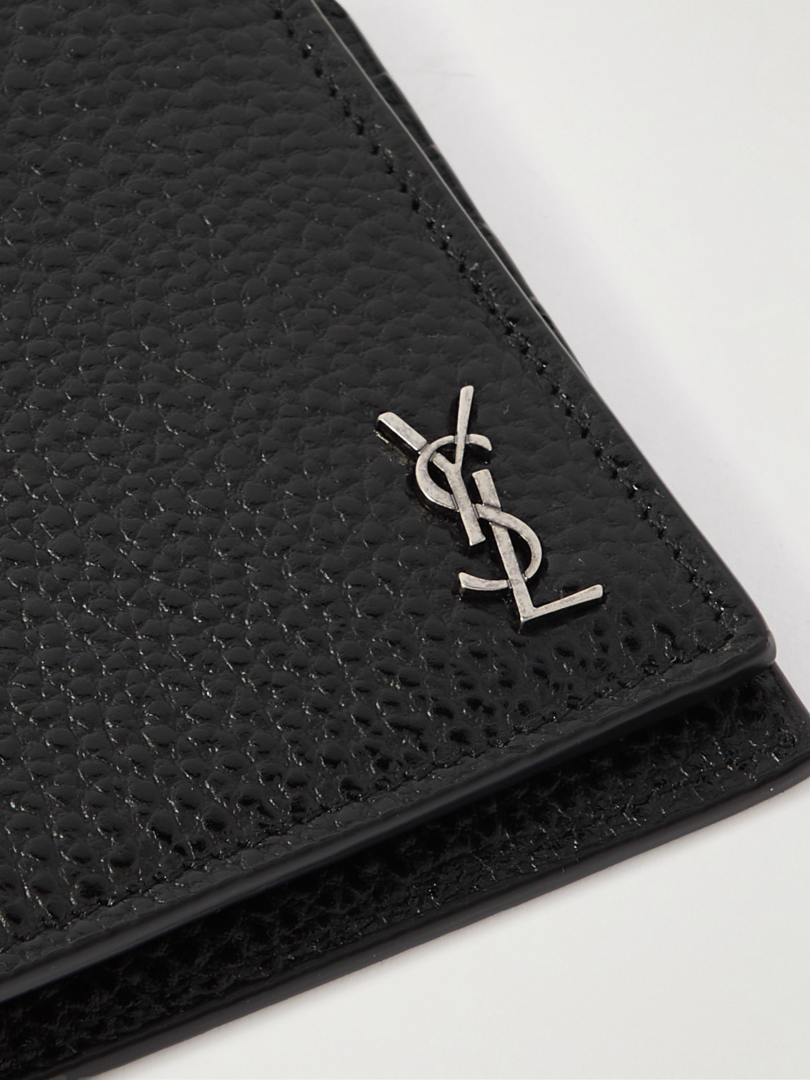 Saint Laurent Tiny Cassandre Logo-appliquéd Full-grain Leather Billfold Wallet In Black
