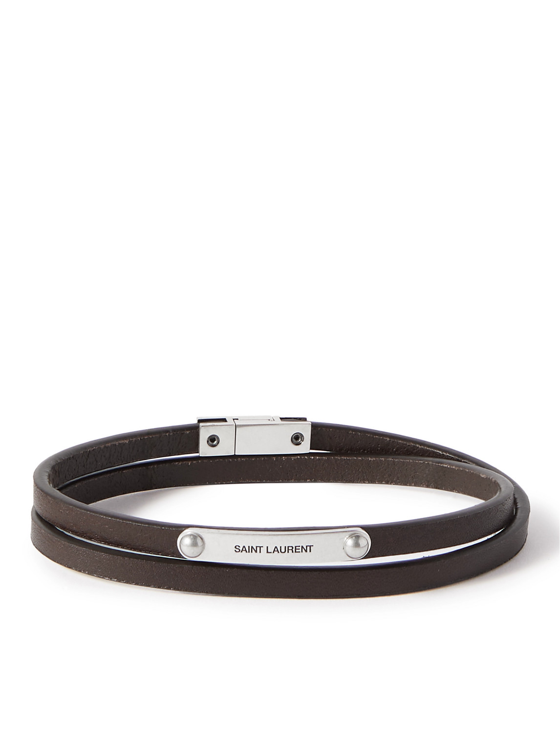 Saint Laurent Cassandre Silver-tone And Leather Bracelet In