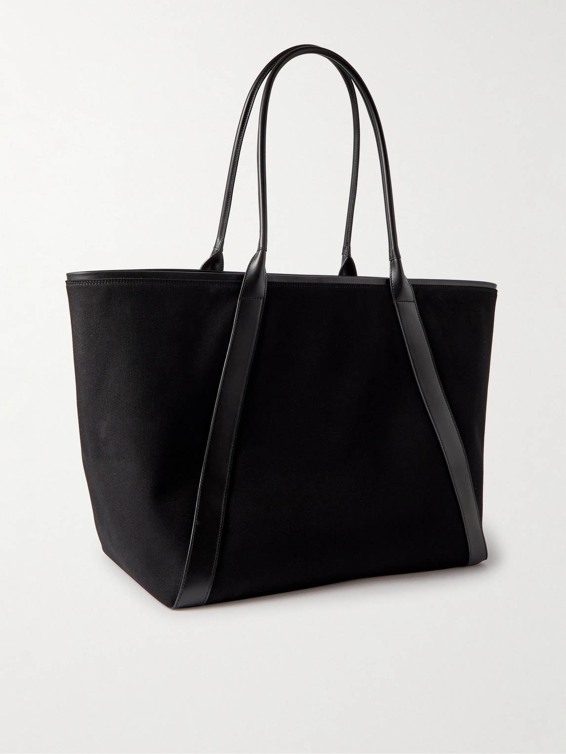 Saint Laurent Leather-trimmed Logo-embroidered Cotton-gabardine Tote Bag In Black