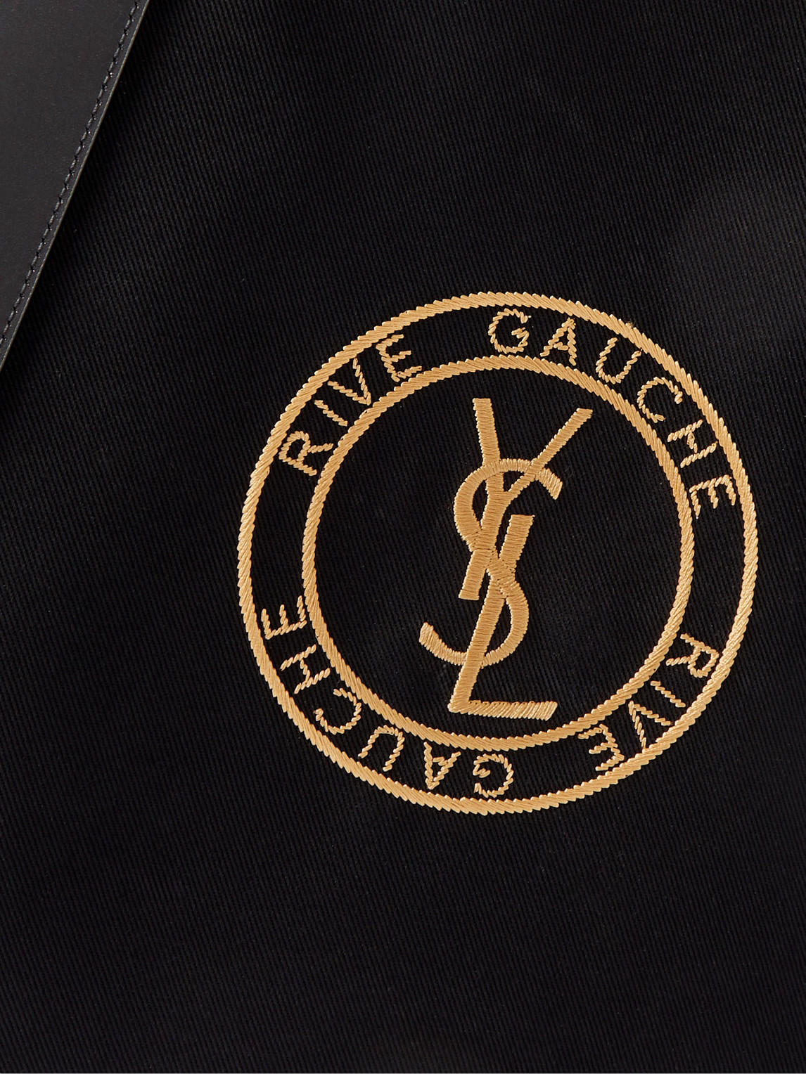 Saint Laurent Leather-trimmed Logo-embroidered Cotton-gabardine Tote Bag In Black
