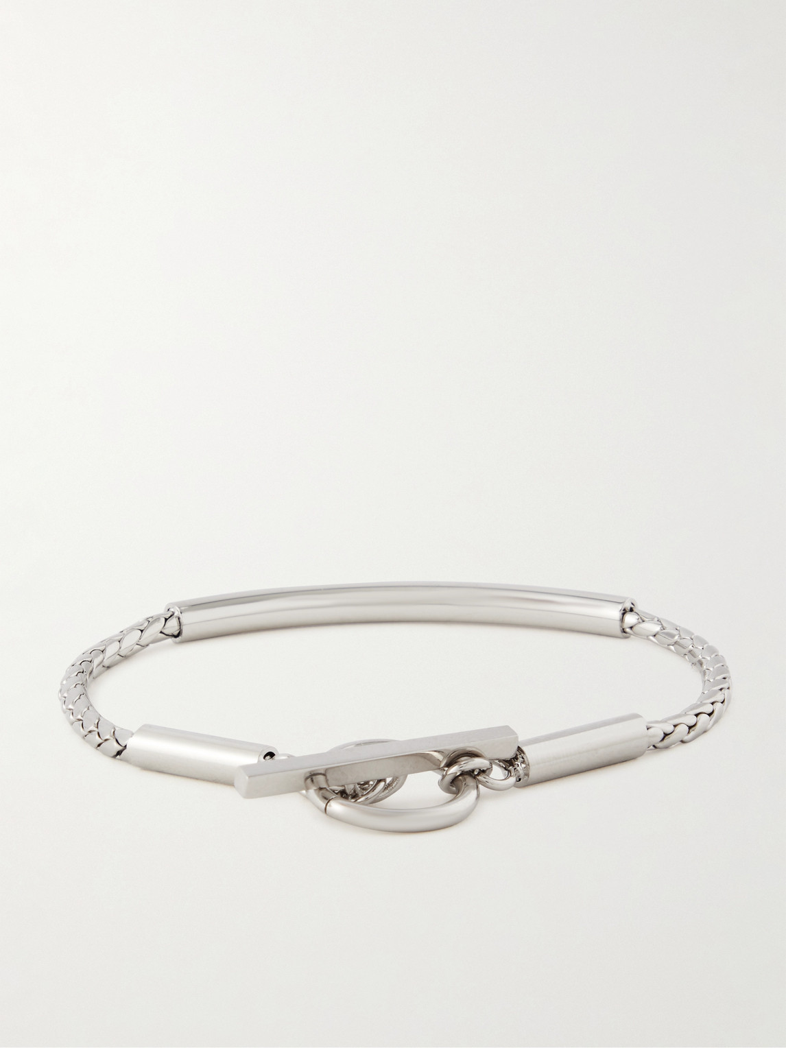 SAINT LAURENT LOGO-ENGRAVED SILVER-TONE CHAIN BRACELET