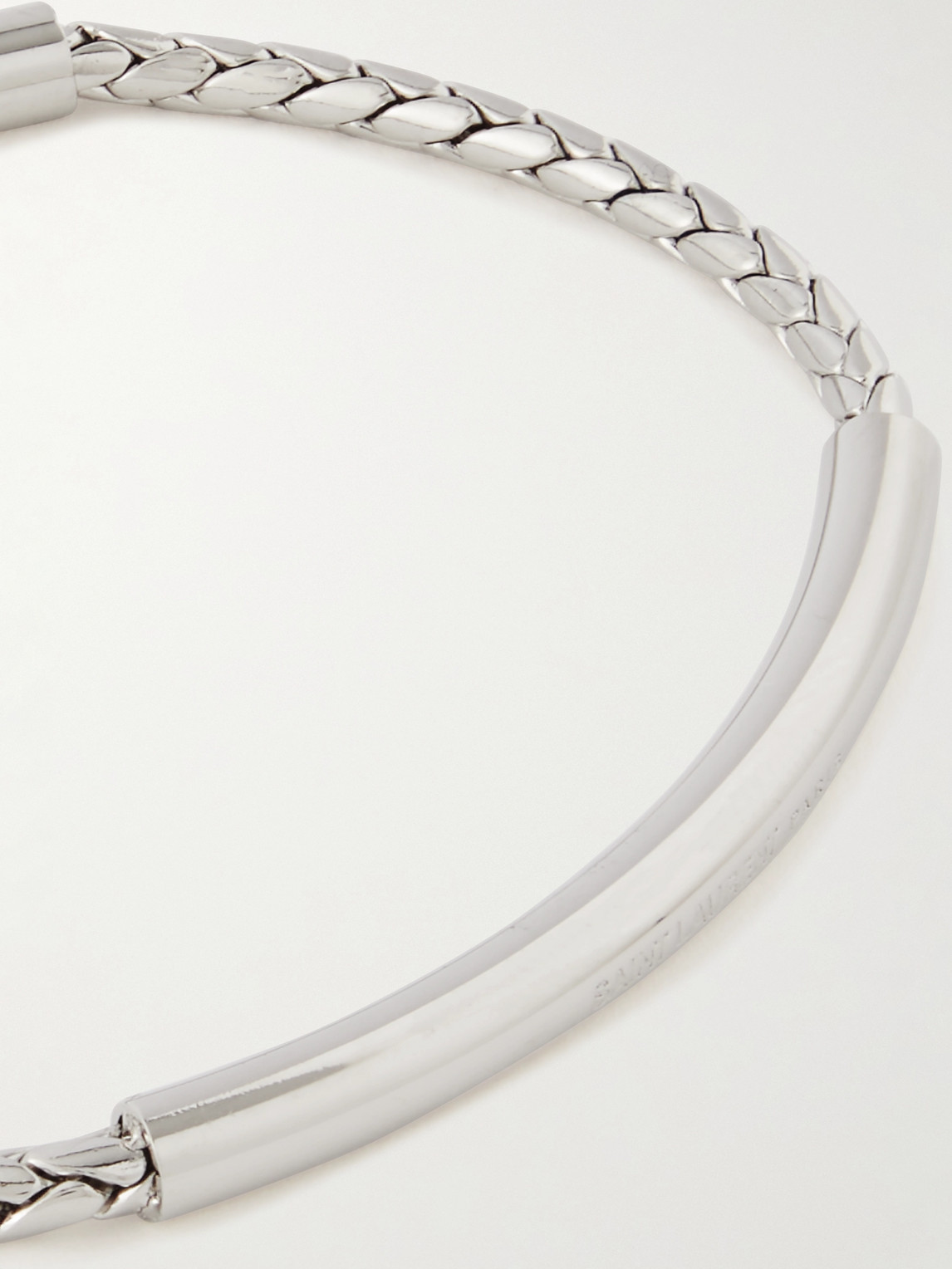 SAINT LAURENT LOGO-ENGRAVED SILVER-TONE CHAIN BRACELET