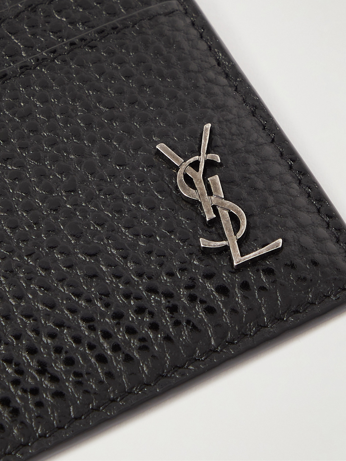 Shop Saint Laurent Tiny Cassandre Logo-appliquéd Full-grain Leather Cardholder In Black