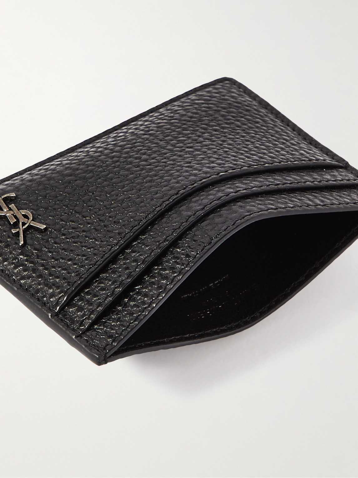 Shop Saint Laurent Tiny Cassandre Logo-appliquéd Full-grain Leather Cardholder In Black