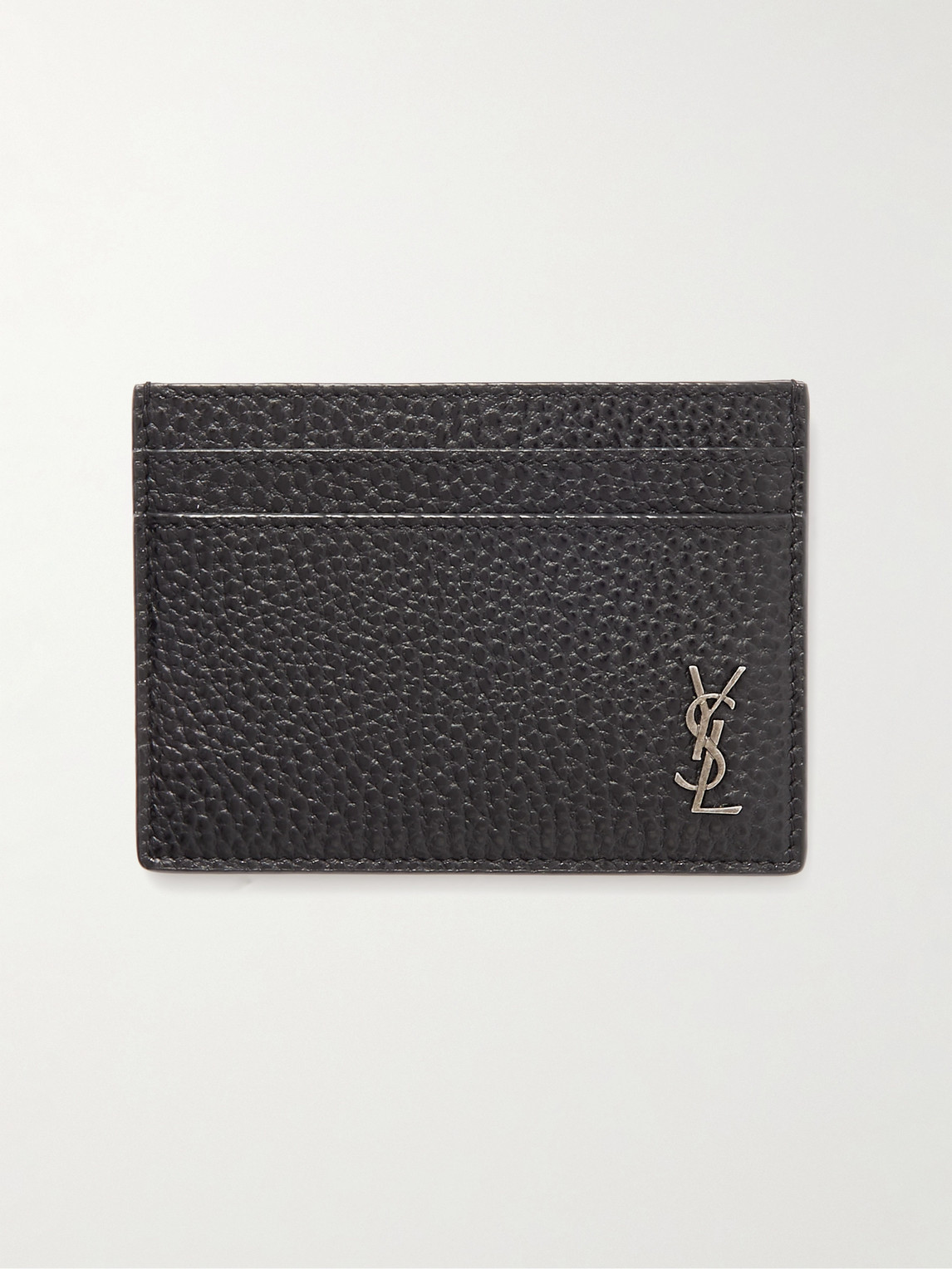Saint Laurent Tiny Cassandre Logo-appliquéd Full-grain Leather Cardholder In Black