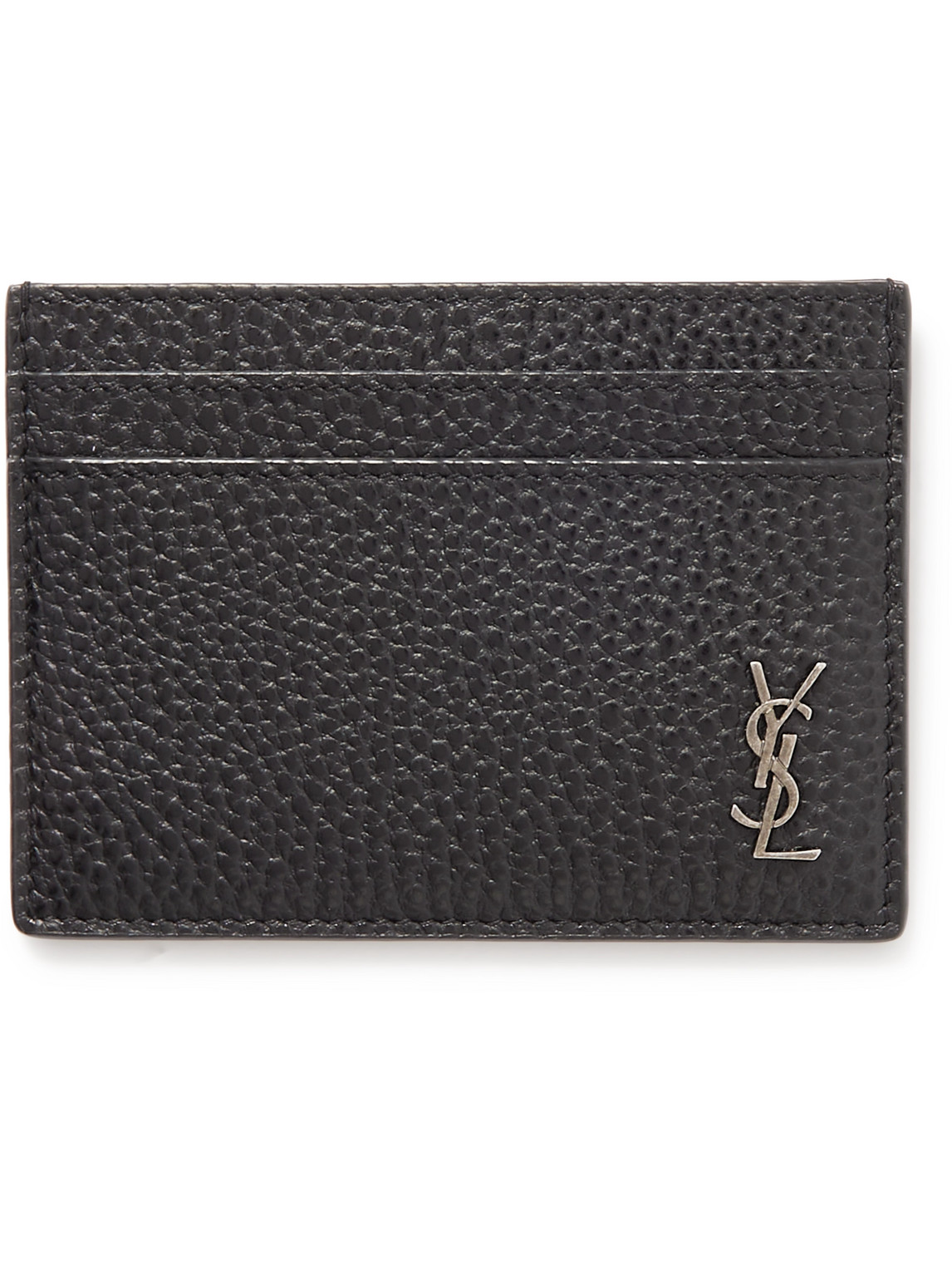 Saint Laurent Tiny Cassandre Logo-appliquéd Full-grain Leather Cardholder In Black