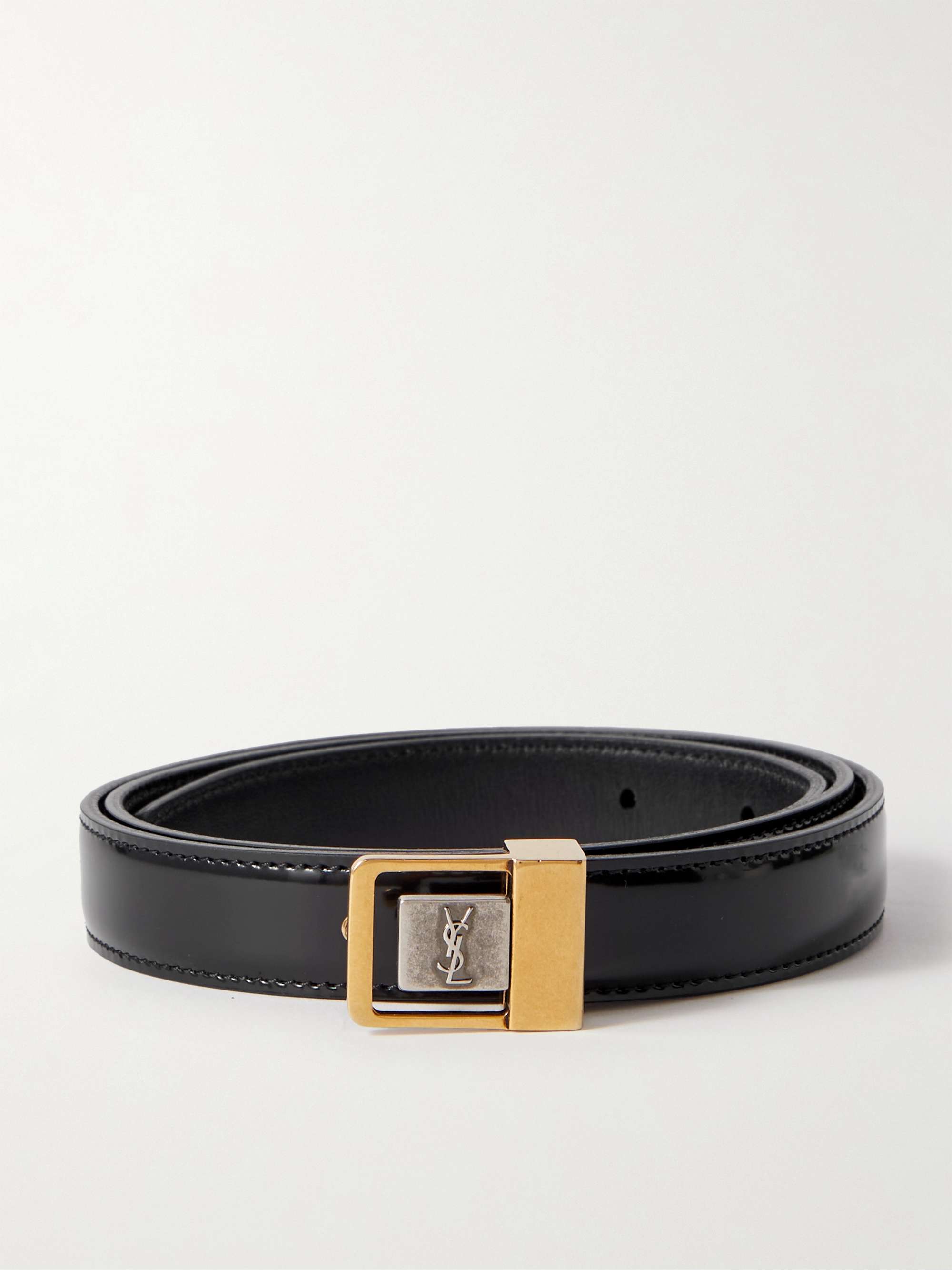 SAINT LAURENT 3cm Logo-Embellished Leather Belt for Men | MR PORTER