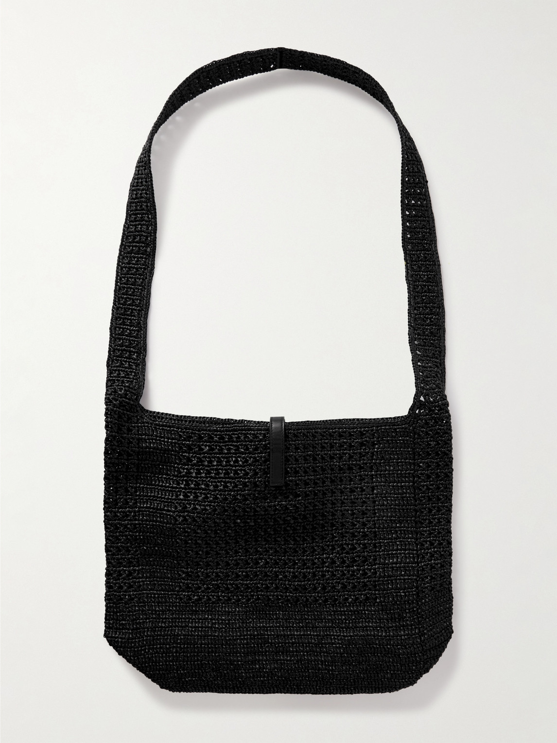 Shop Saint Laurent Le 5 À 7 Medium Cabas Leather-trimmed Raffia Messenger Bag In Black