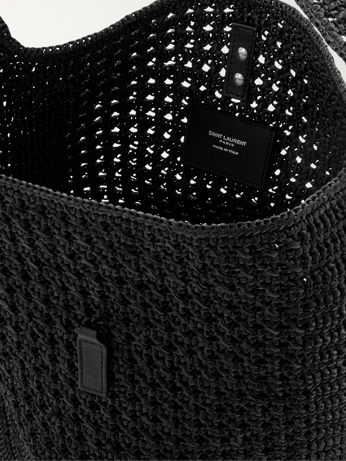 Shop Saint Laurent Le 5 À 7 Medium Cabas Leather-trimmed Raffia Messenger Bag In Black