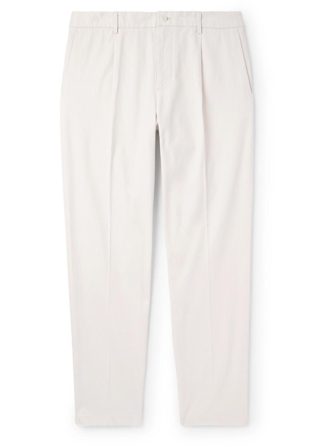 Straight-Leg Pleated Cotton-Blend Trousers