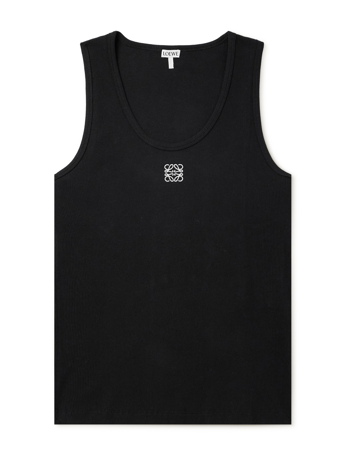 Shop Loewe Logo-embroidered Ribbed Stretch-cotton Tank Top In Black