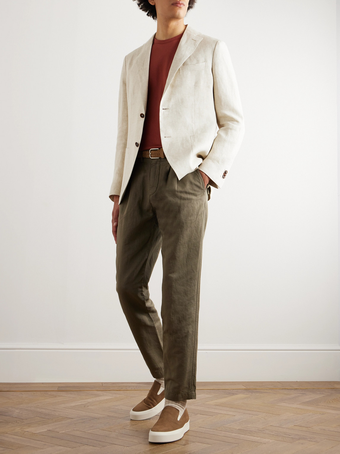 Shop Incotex Montedoro Slim-fit Unstructured Linen Blazer In Neutrals