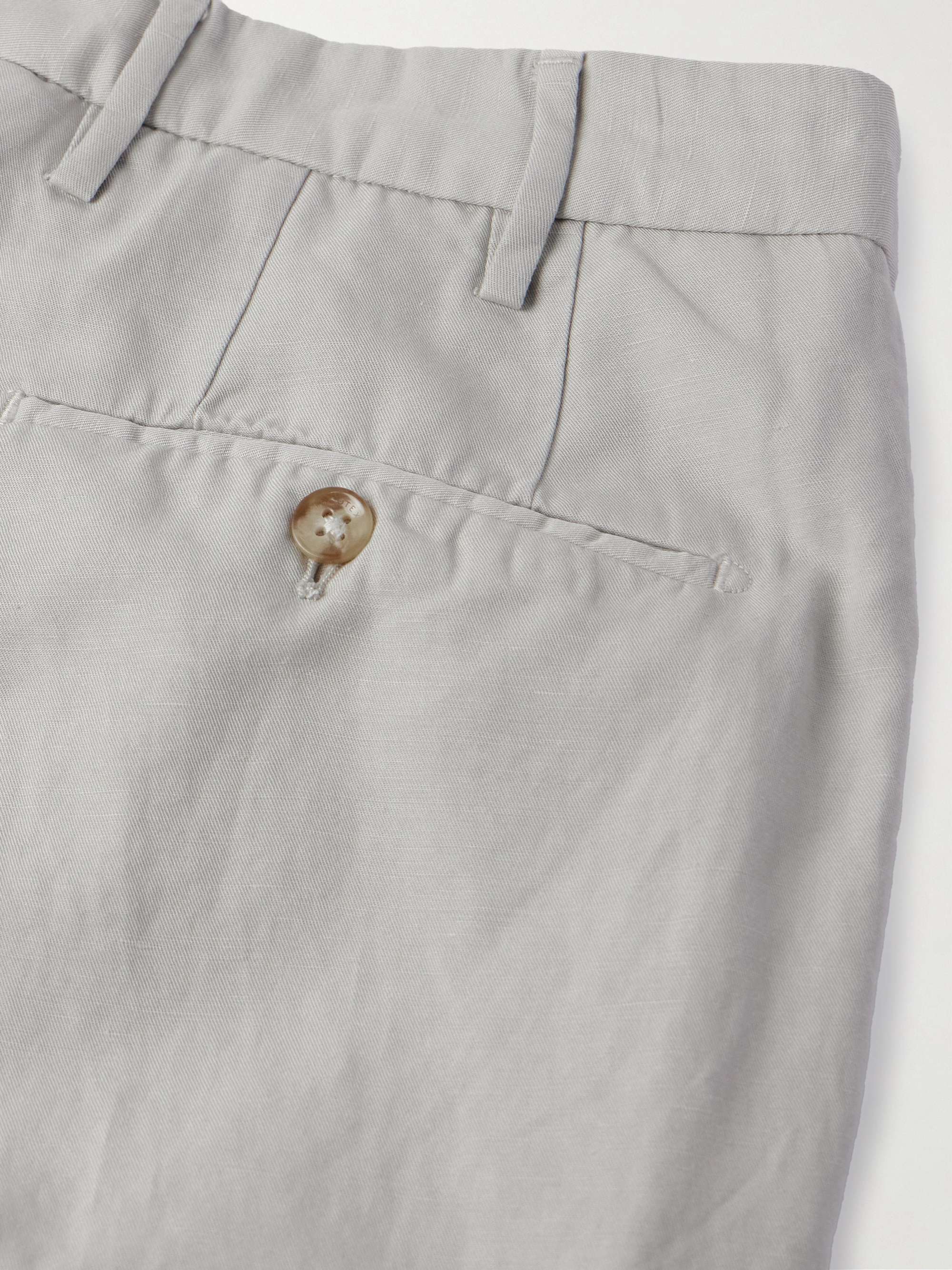 INCOTEX Tapered Cropped Pleated Chinolino Trousers for Men