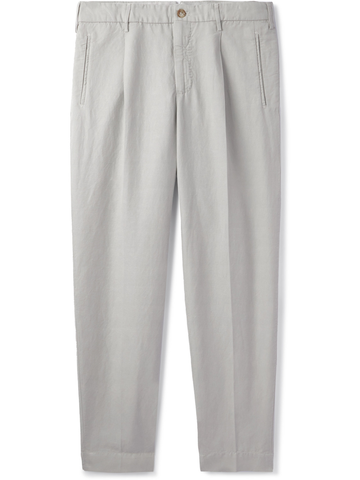 Incotex Tapered Cropped Pleated Chinolino Trousers In Grey