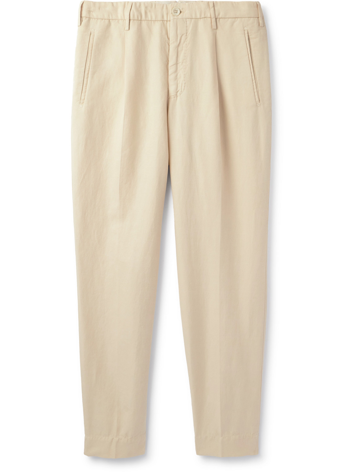 Incotex Tapered Cropped Pleated Chinolino Trousers In Neutrals