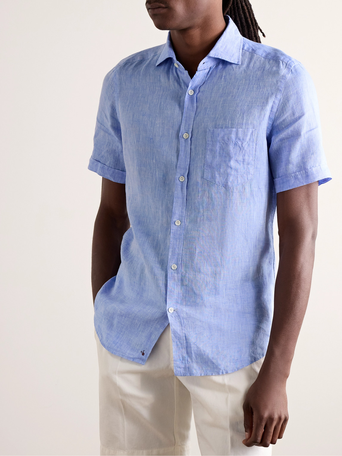 Shop Incotex Glanshirt Slim-fit Linen Shirt In Blue