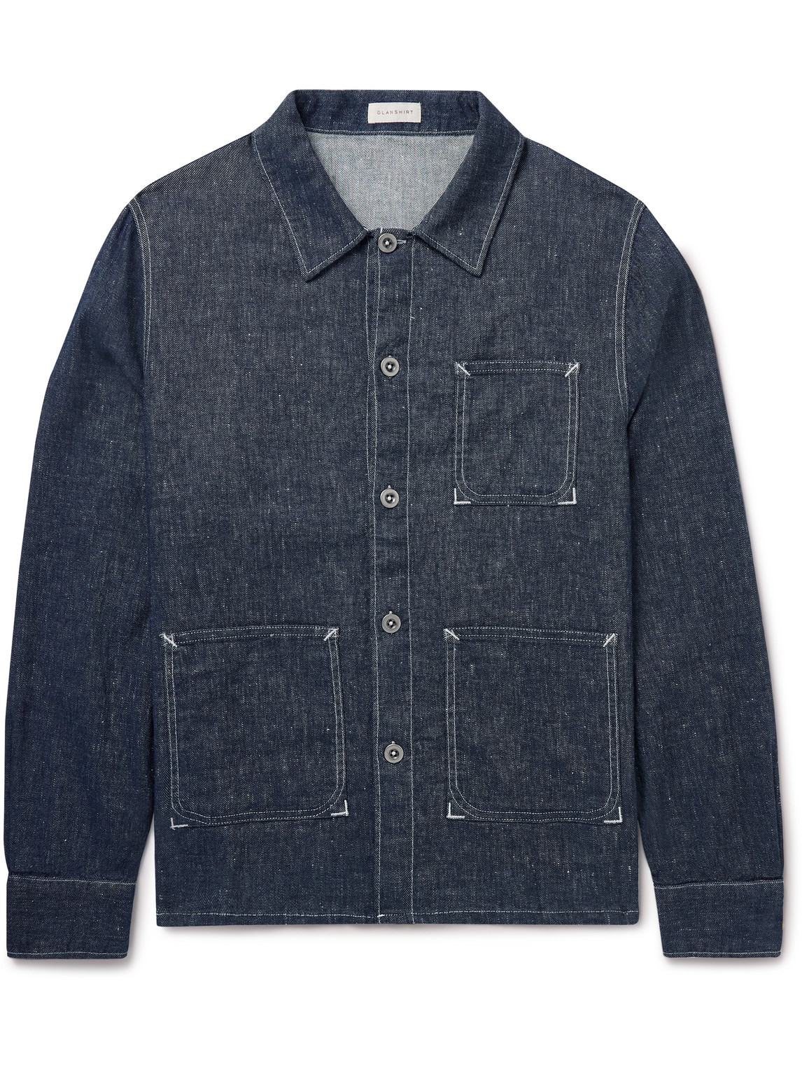 Incotex Glanshirt Linen-blend Denim Overshirt In Blue